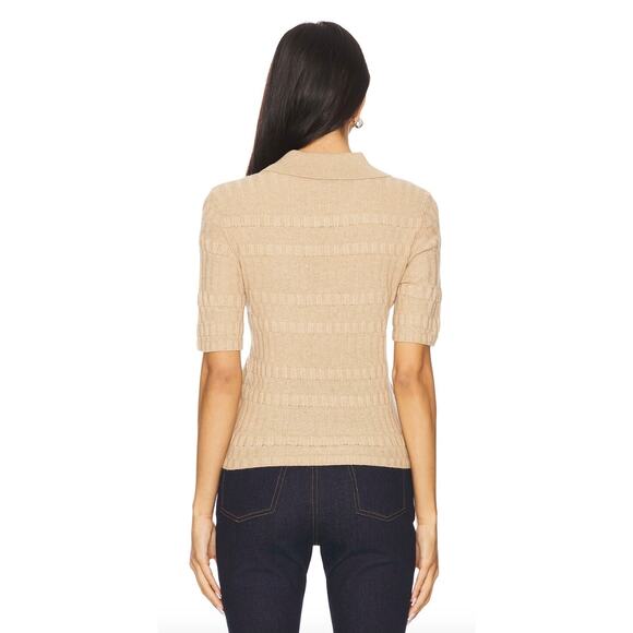 Paige Dune Collared Merino Wool Polo Shirt in Camel - Picture 9 of 11